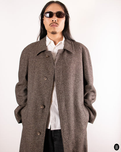 80's Textured Brown Mélange Wool Overcoat L