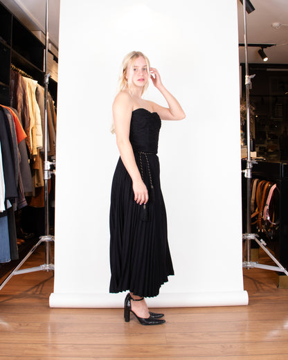 70's Yves Saint Laurent Black Pleated Maxi Skirt S