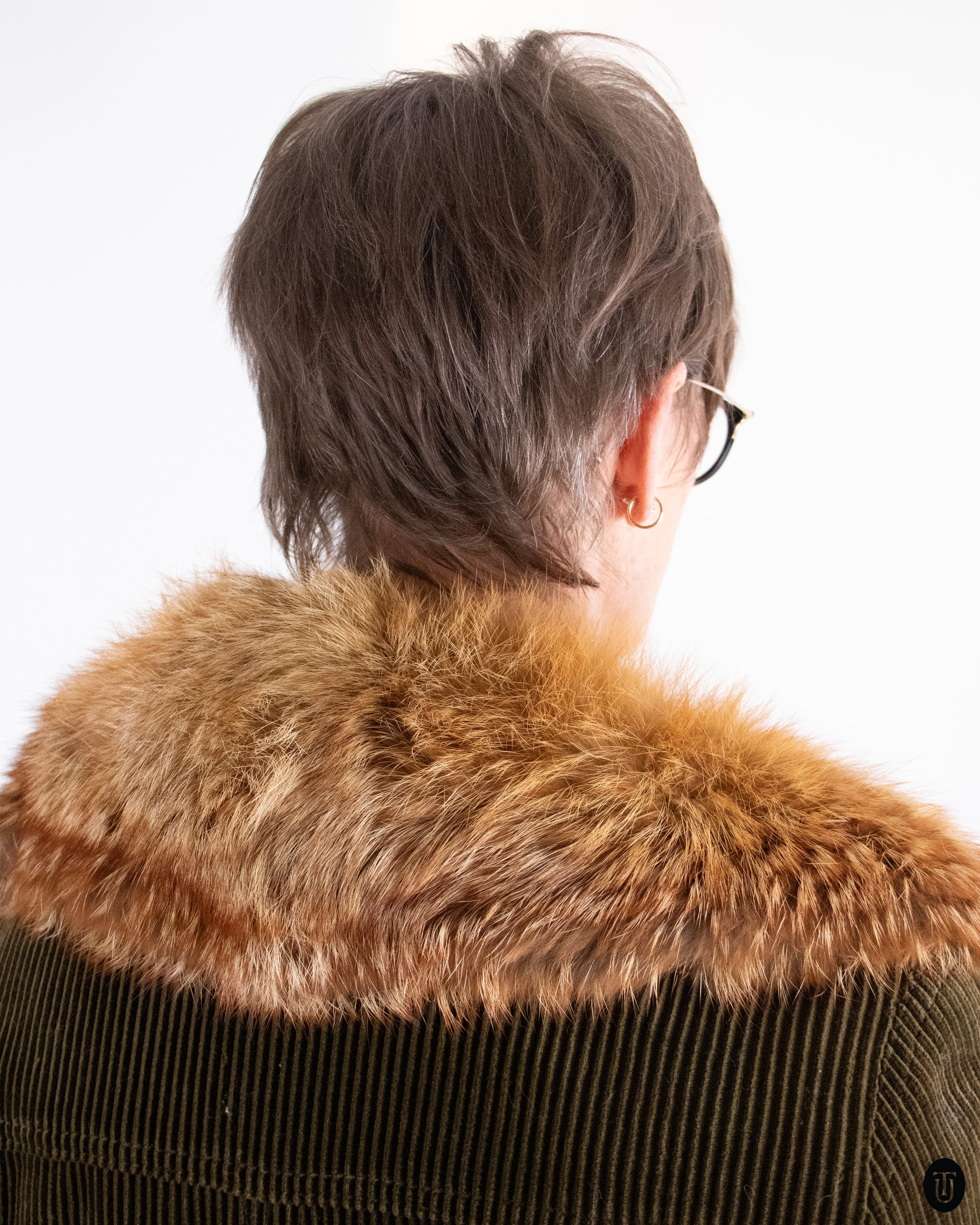 70's Hermes Corduroy & Fox Fur Coat M