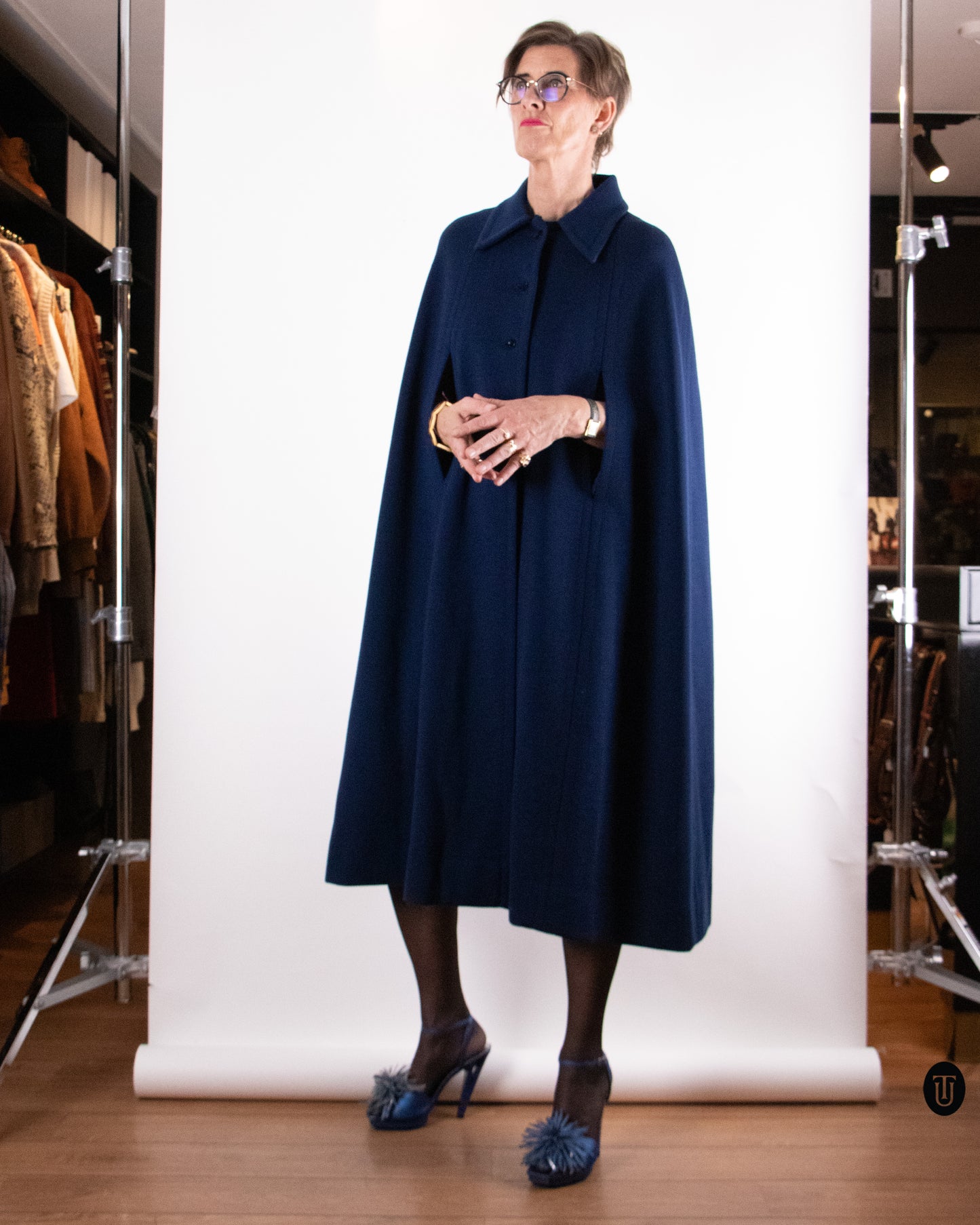 70's Hermés Dark Blue Wool Cape M