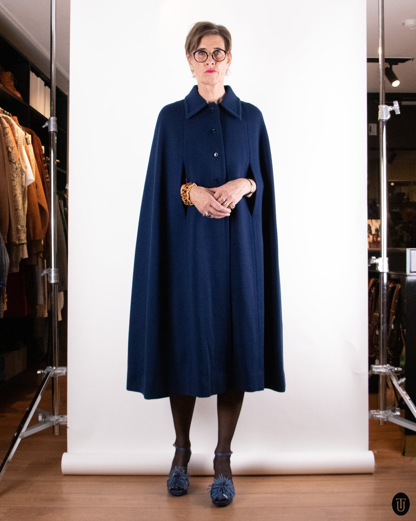 70's Hermés Dark Blue Wool Cape M