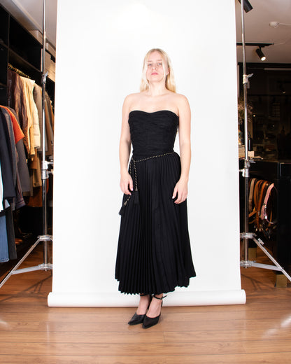 70's Yves Saint Laurent Black Pleated Maxi Skirt S
