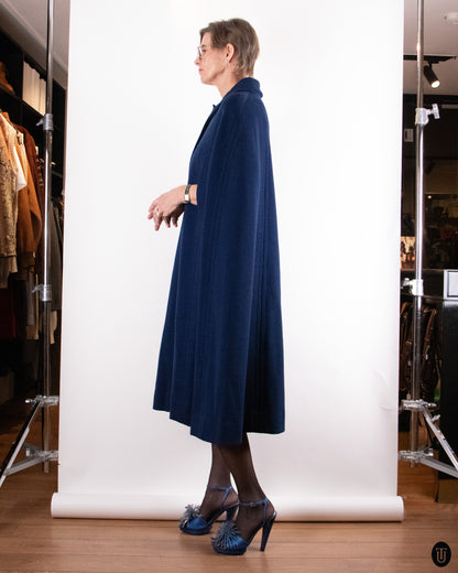 70's Hermés Dark Blue Wool Cape M