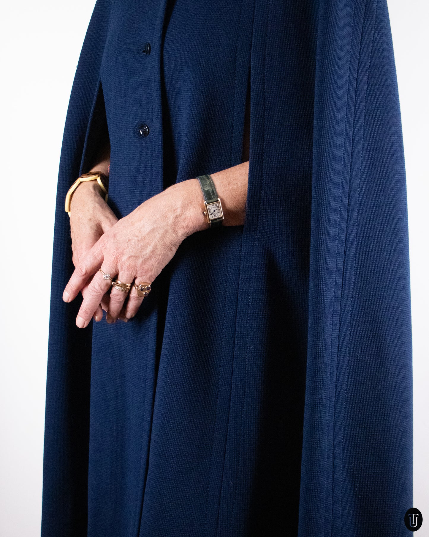 70's Hermés Dark Blue Wool Cape M