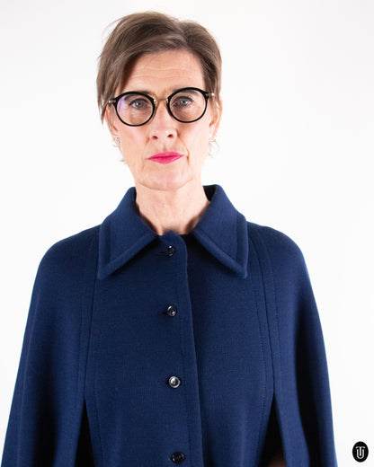 70's Hermés Dark Blue Wool Cape M