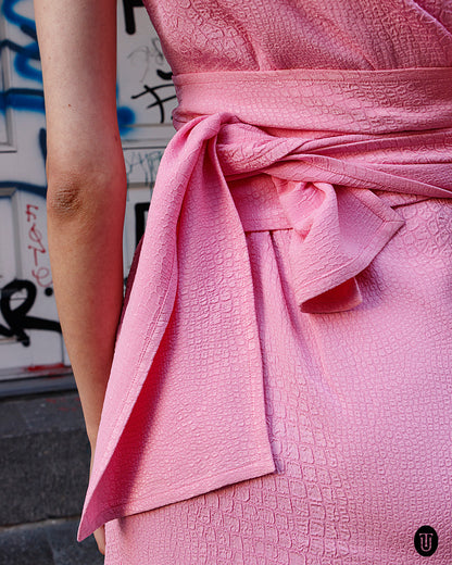 1990s Yves Saint Laurent Pink Belted Dress S