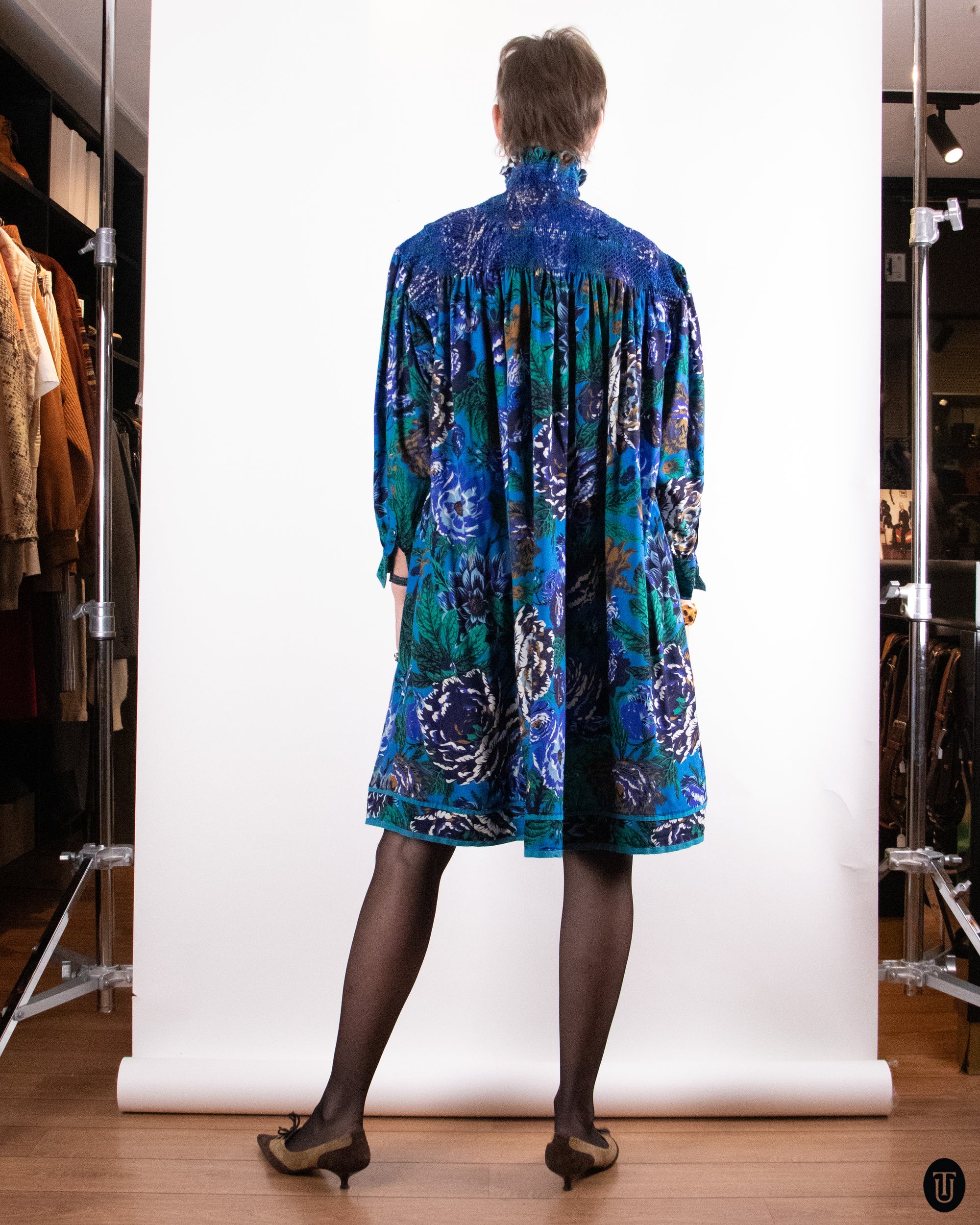 80's Kenzo Wool Floral Cotton Dress S