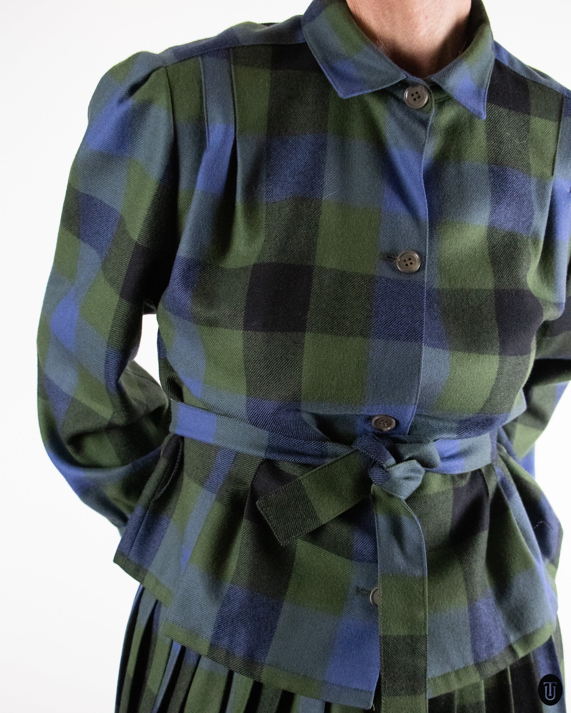 70's Vintage Wool Plaid Skirt Ensemble M