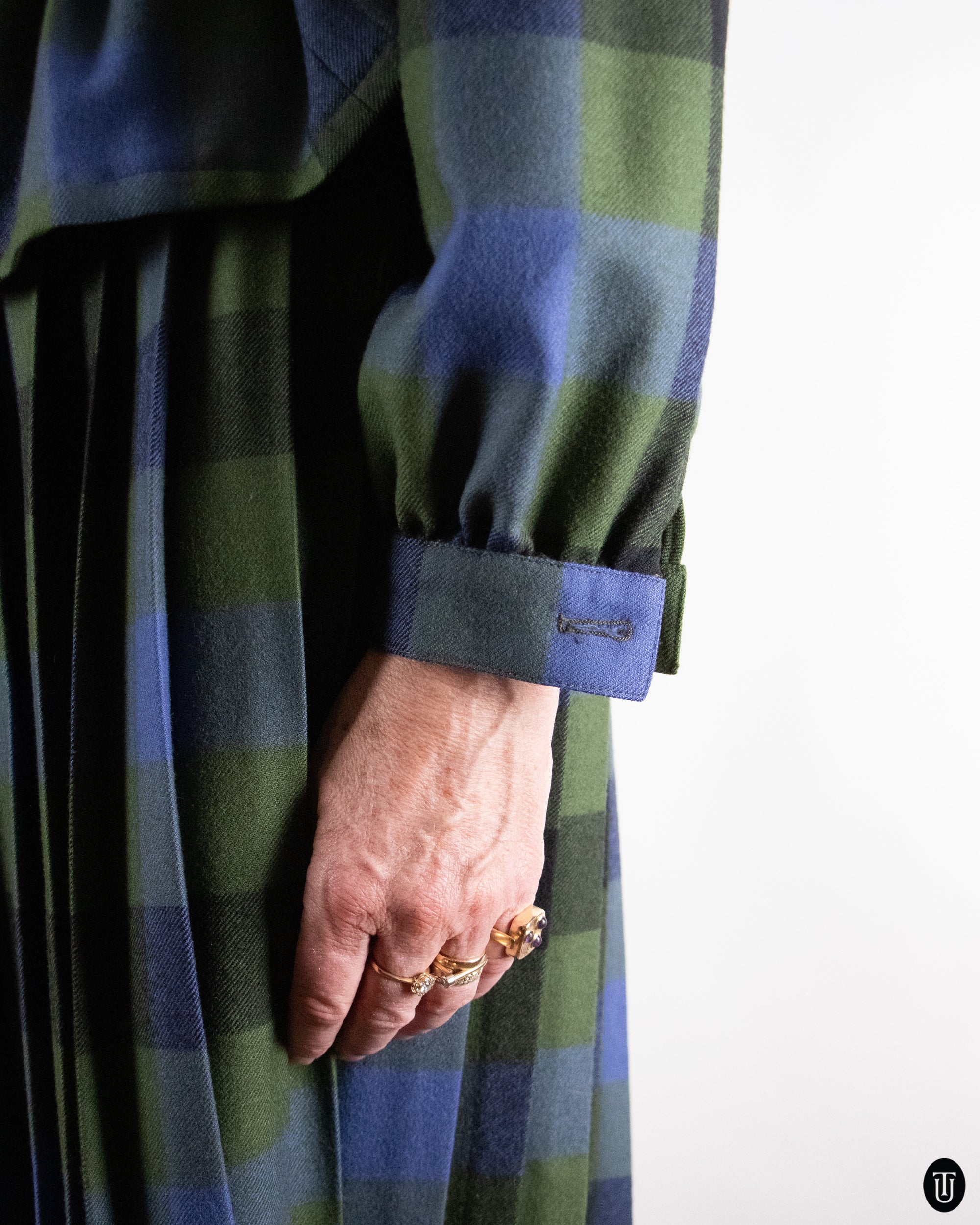 70's Vintage Wool Plaid Skirt Ensemble M