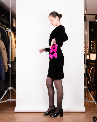 80's Oscar De La Renta Velvet Bow Dress M