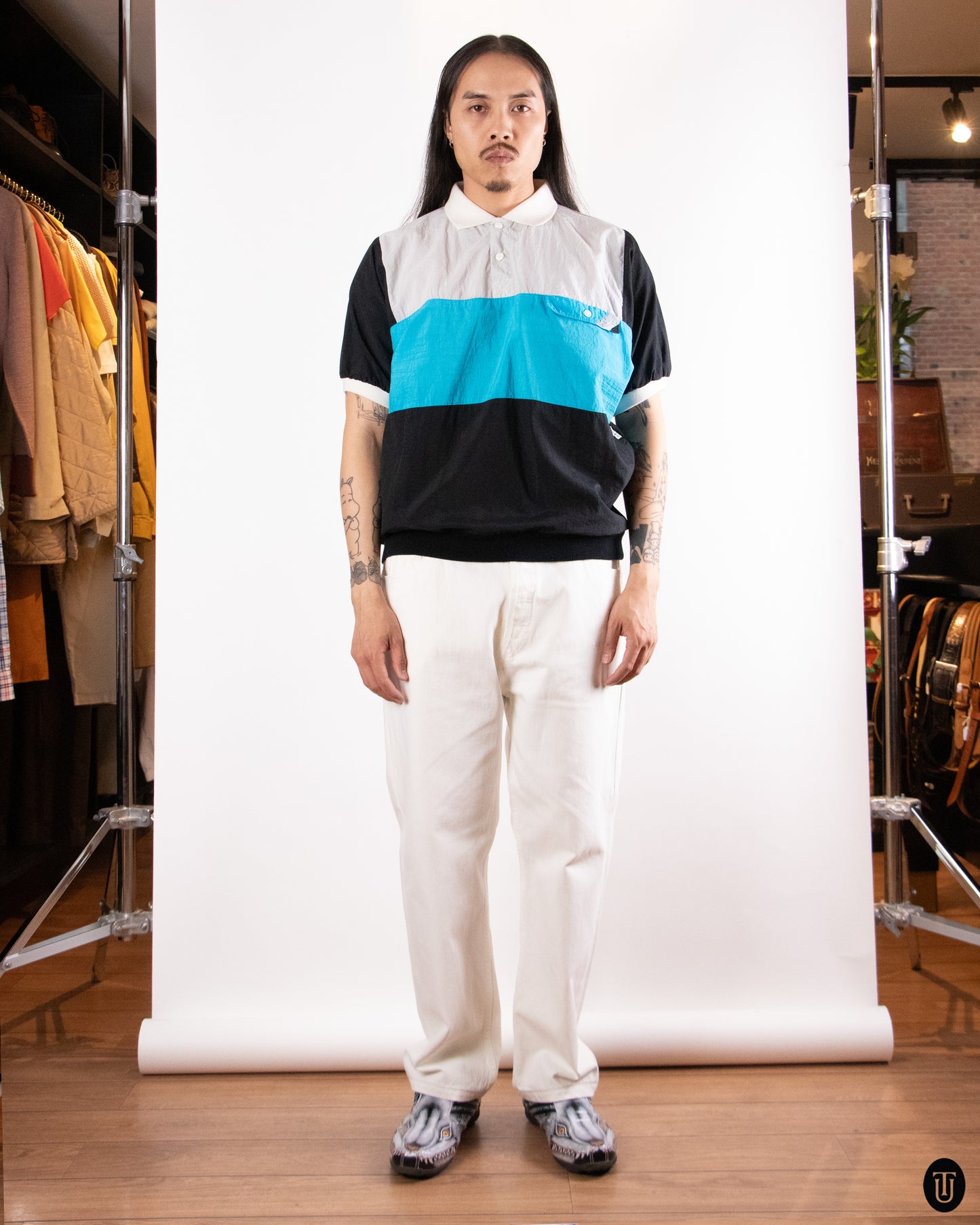 80's Christian Dior "Monsieur" Turquoise Colour-Block Polo M