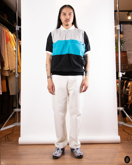 80's Christian Dior "Monsieur" Turquoise Colour-Block Polo M