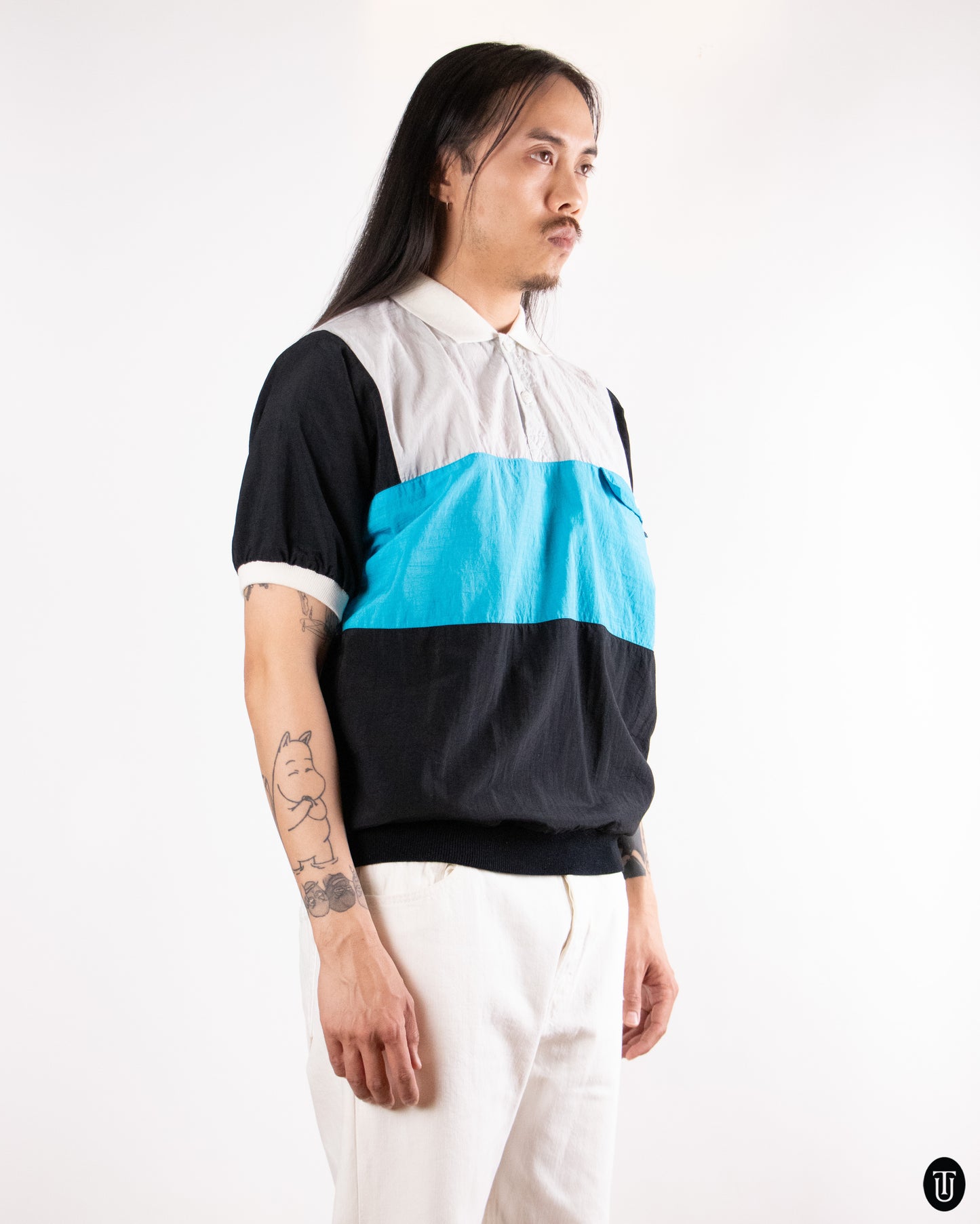 80's Christian Dior "Monsieur" Turquoise Colour-Block Polo M
