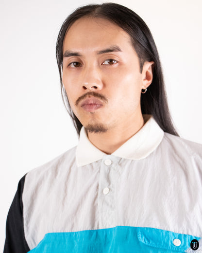 80's Christian Dior "Monsieur" Turquoise Colour-Block Polo M