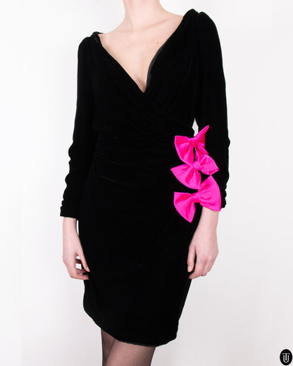 80's Oscar De La Renta Velvet Bow Dress M