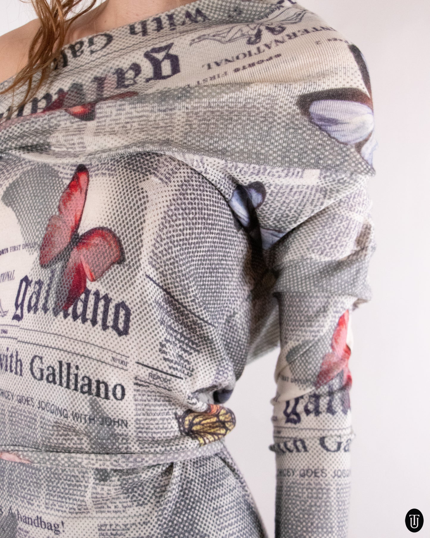 00's John Galliano Newspaper Print Wool Dress M