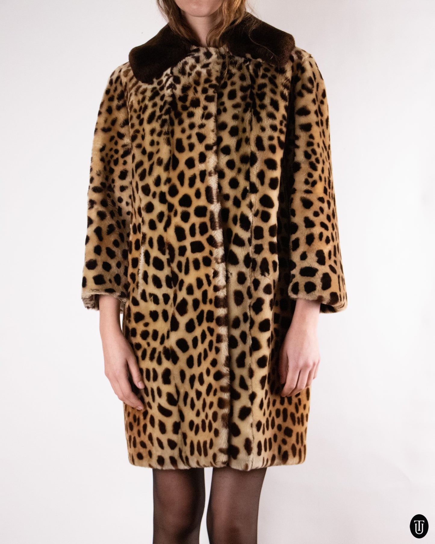 60's Leopard Printed Shearling Coat M