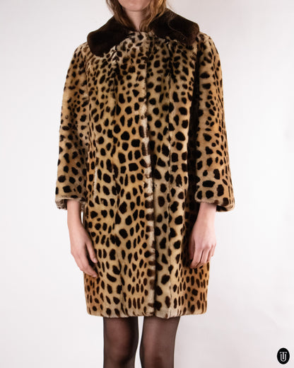 60's Leopard Printed Shearling Coat M