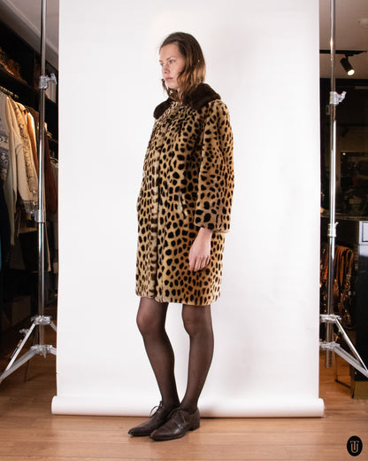 60's Leopard Printed Shearling Coat M