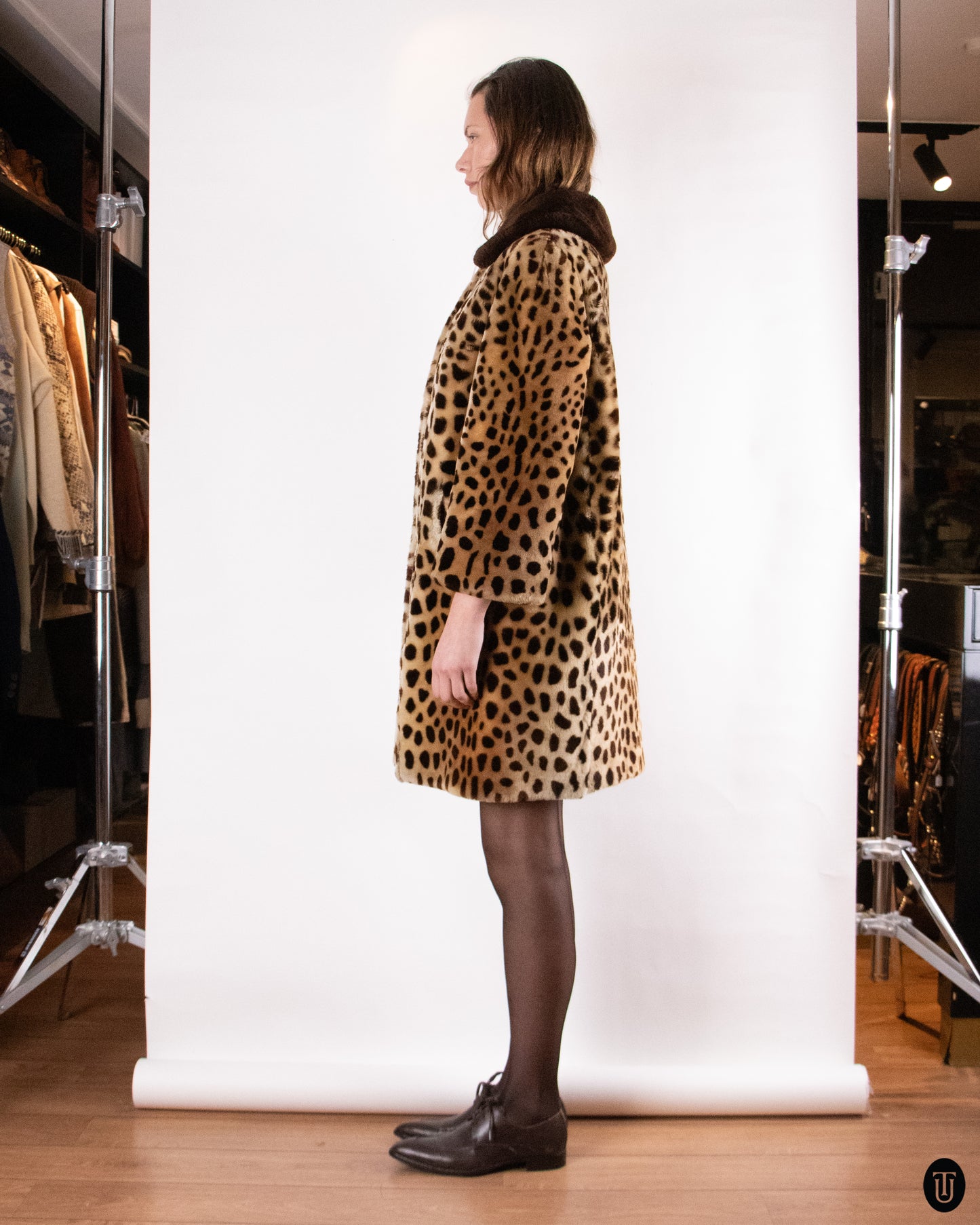 60's Leopard Printed Shearling Coat M