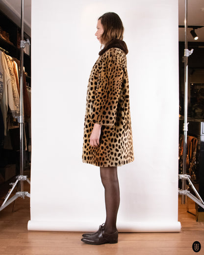 60's Leopard Printed Shearling Coat M