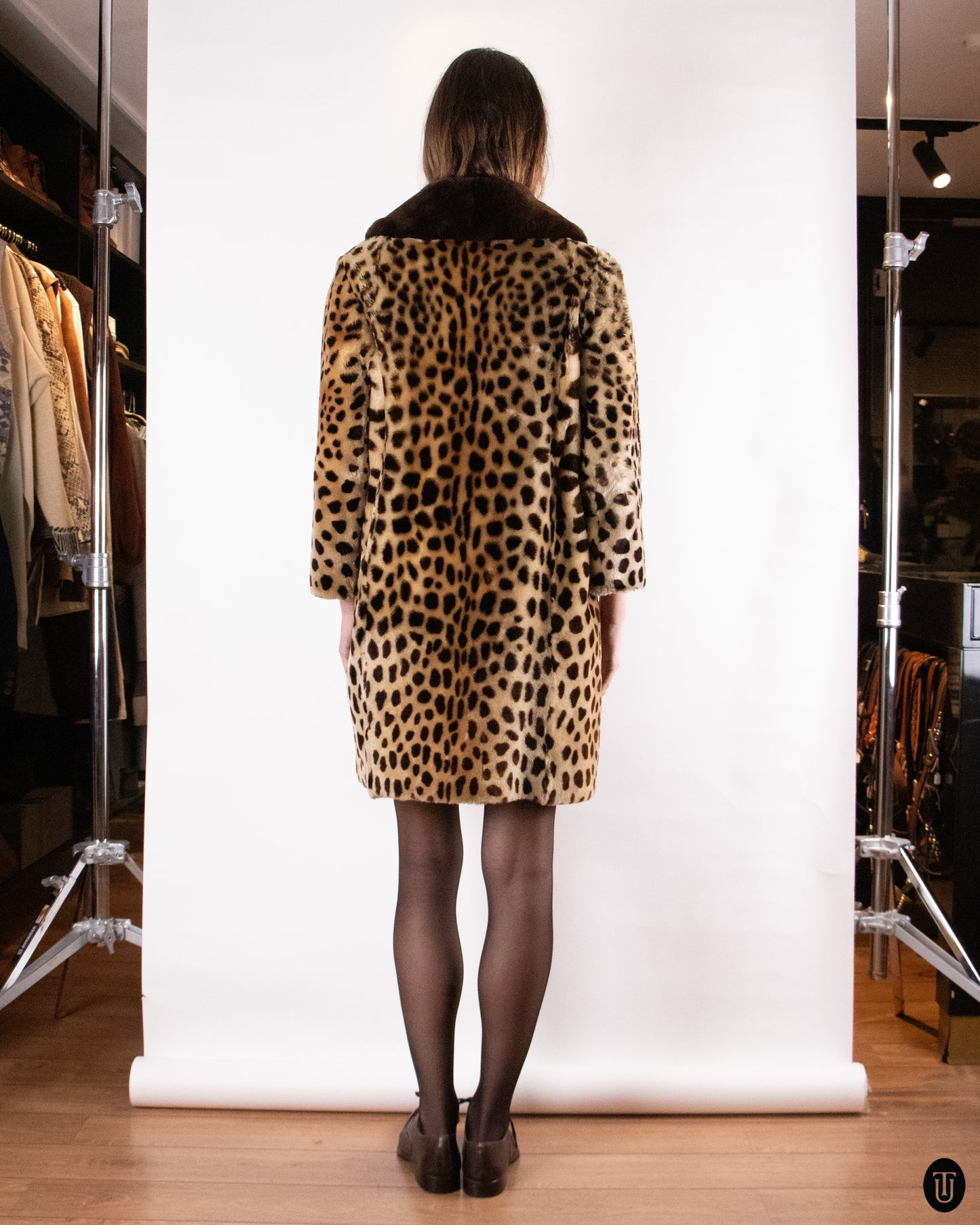 60's Leopard Printed Shearling Coat M