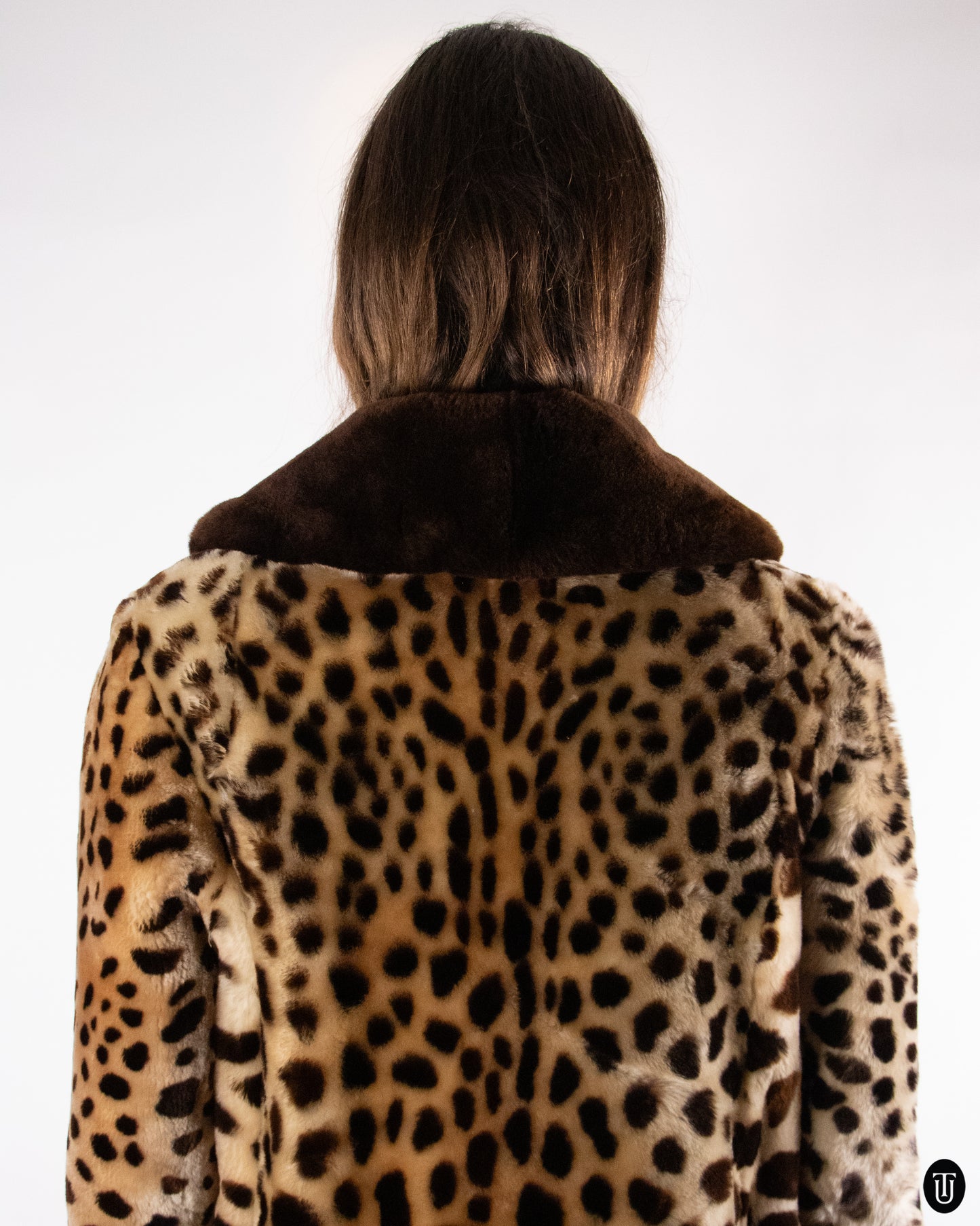 60's Leopard Printed Shearling Coat M