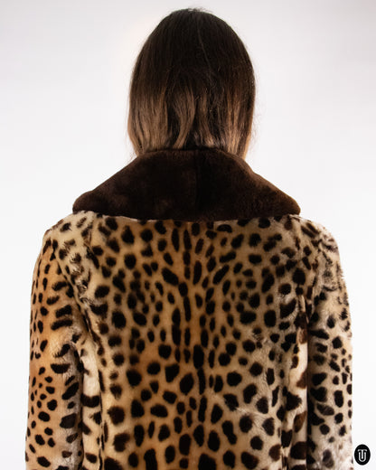 60's Leopard Printed Shearling Coat M