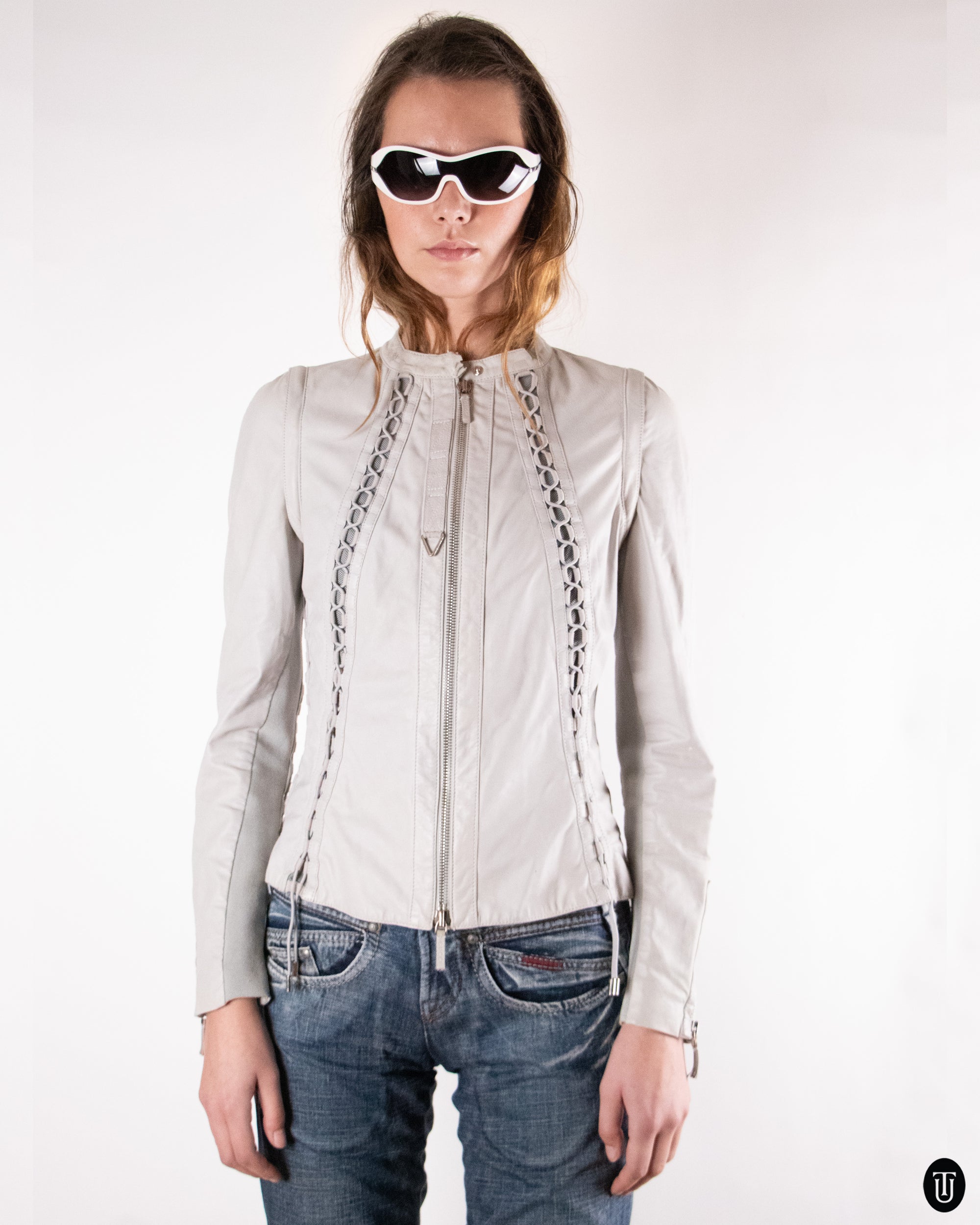 00's Gray Gucci Leather Jacket M