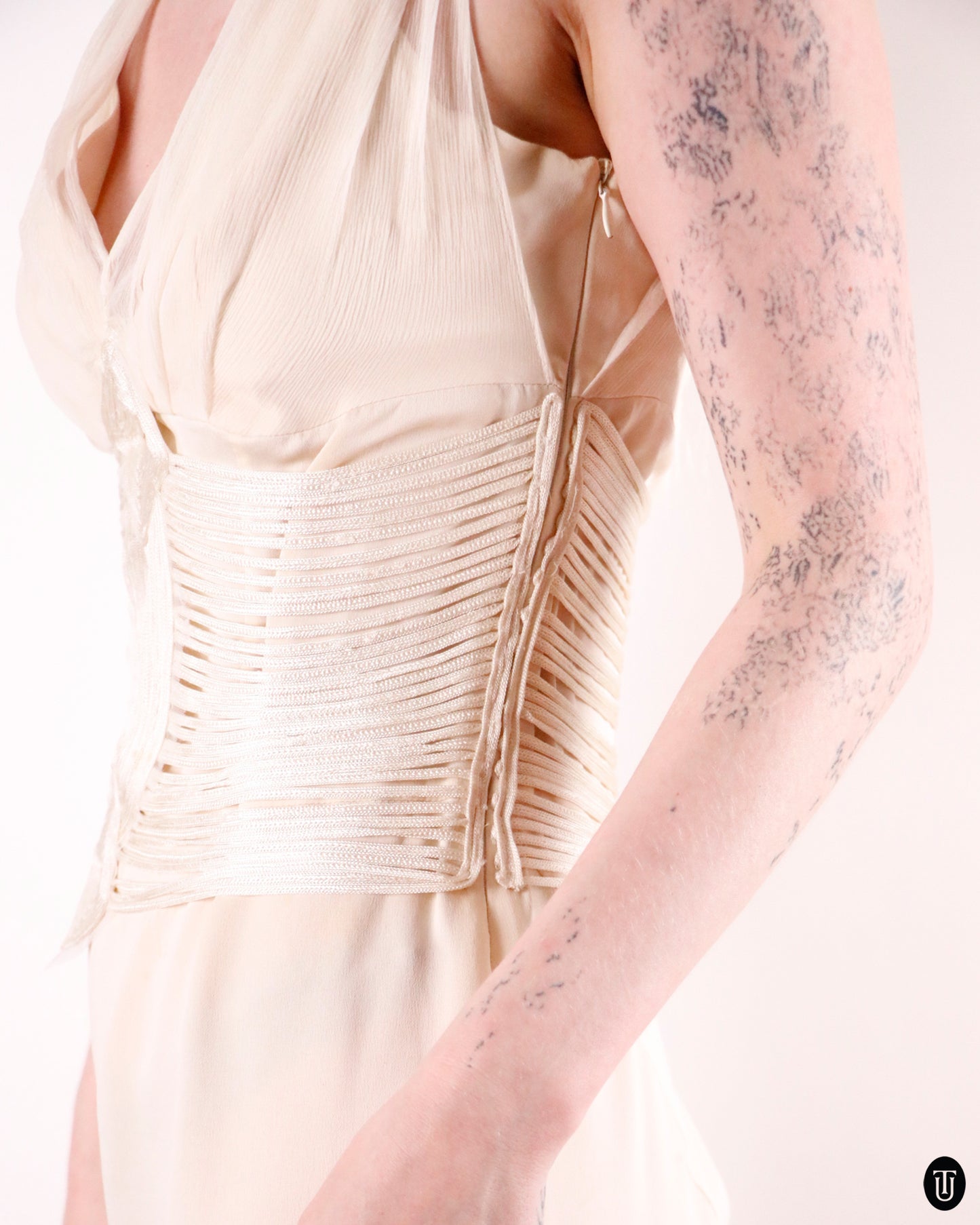 90's Gattinoni Cream Silk Mini Dress S