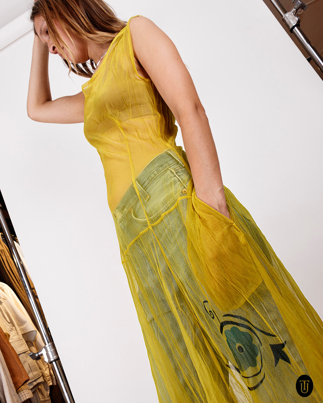 2000s Yohji Yamamoto Sheer Yellow Dress M