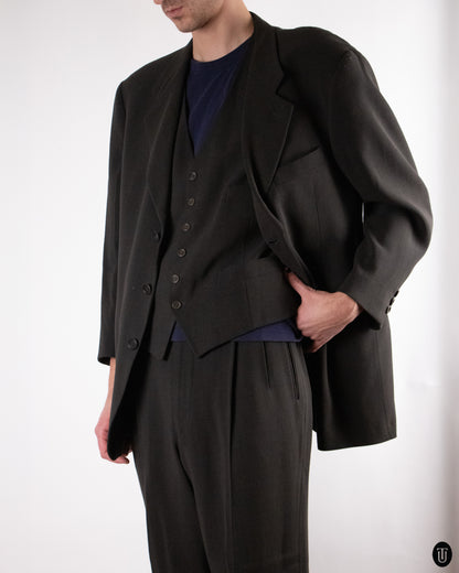 80's Giorgio Armani Black Label Three-piece Wool Blend Suit XL