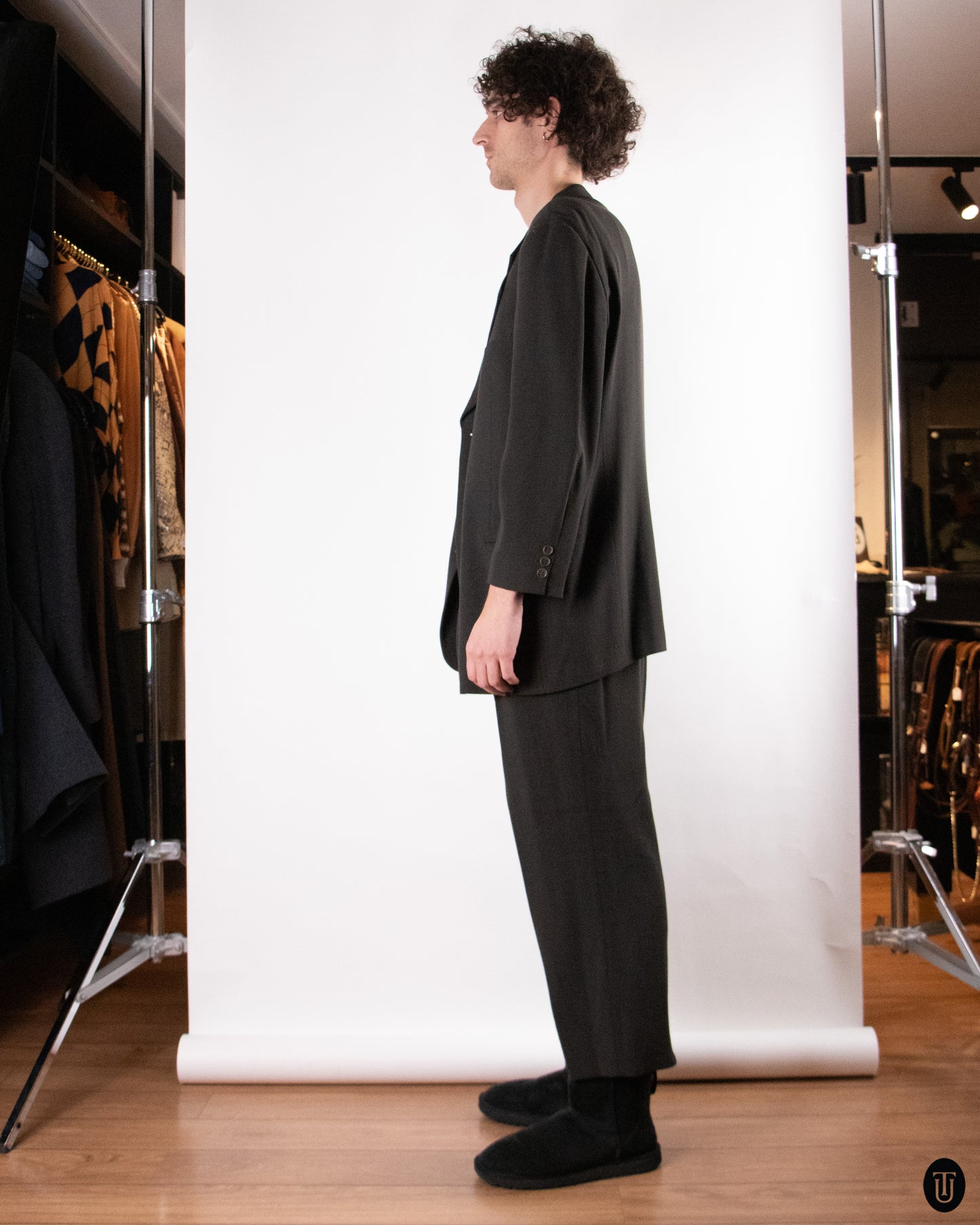 80's Giorgio Armani Black Label Three-piece Wool Blend Suit XL