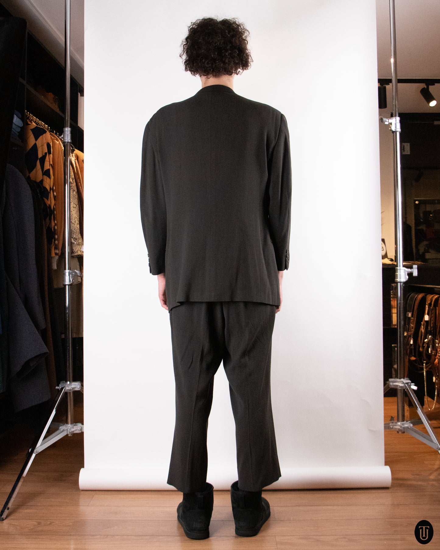 80's Giorgio Armani Black Label Three-piece Wool Blend Suit XL