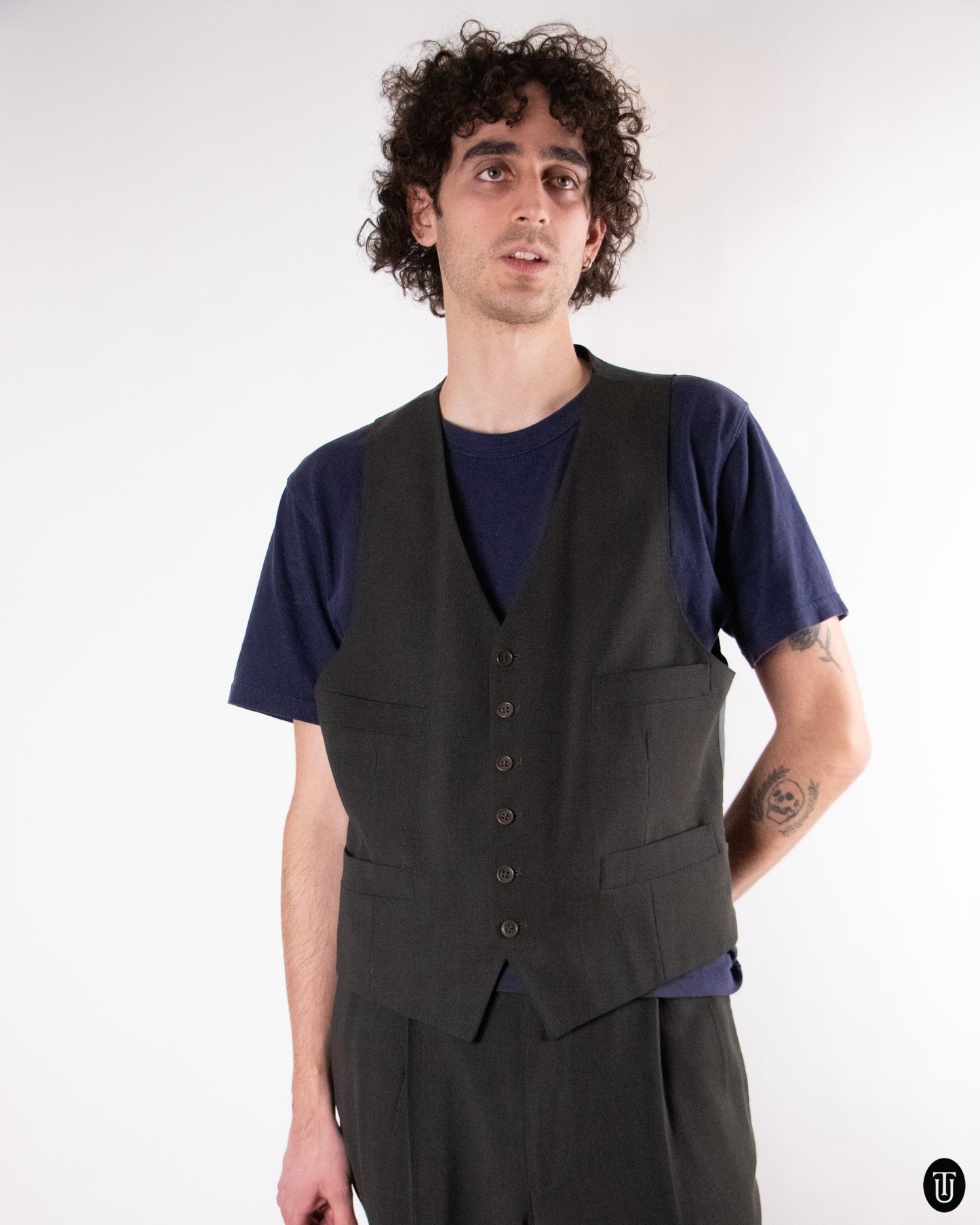 80's Giorgio Armani Black Label Three-piece Wool Blend Suit XL