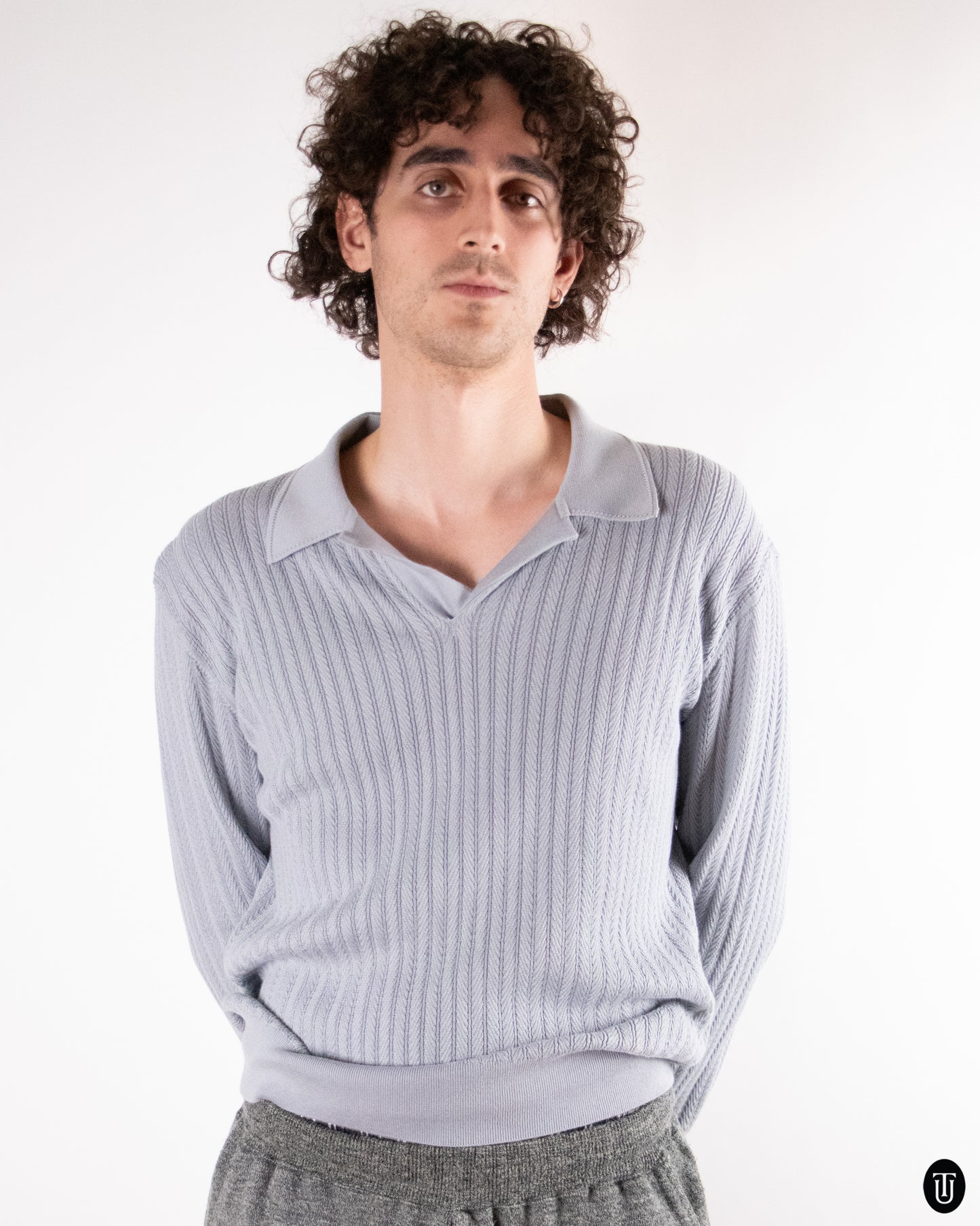 00's Brioni Ribbed Knit Cotton Polo Sweater M