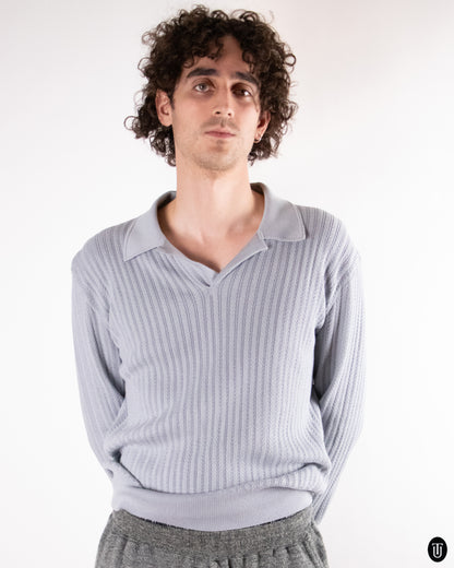 00's Brioni Ribbed Knit Cotton Polo Sweater M