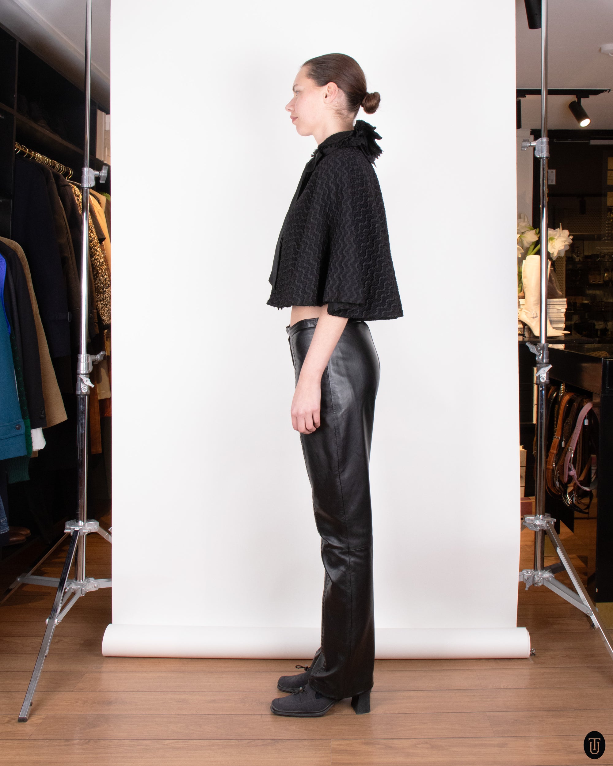 1890's Black Cape with Floral Collar Detail M