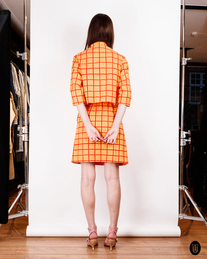 1960s Marimekko Orange Checkered Skirt Suit S