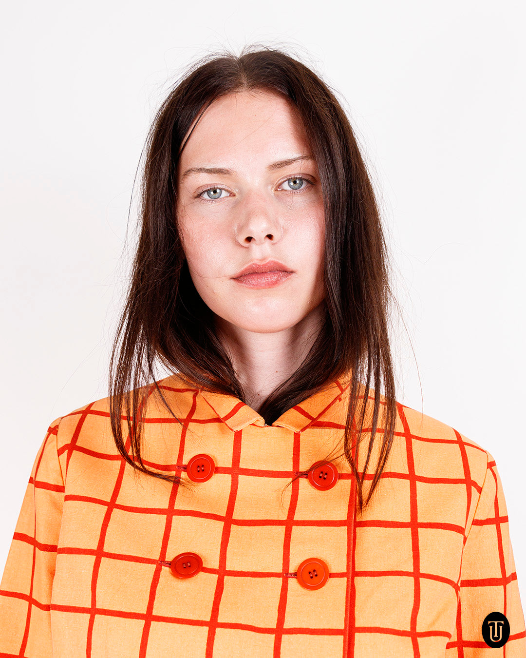 1960s Marimekko Orange Checkered Skirt Suit S