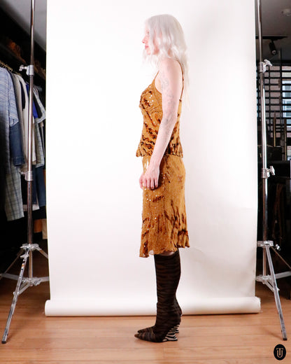 00's Angie Tiger Print Silk Two Piece Set S