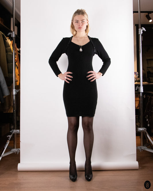 80's Yves Saint Laurent Black Wool Dress M
