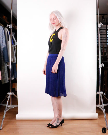 00's Missoni Blue Metallic Pleated Midi-Skirt M