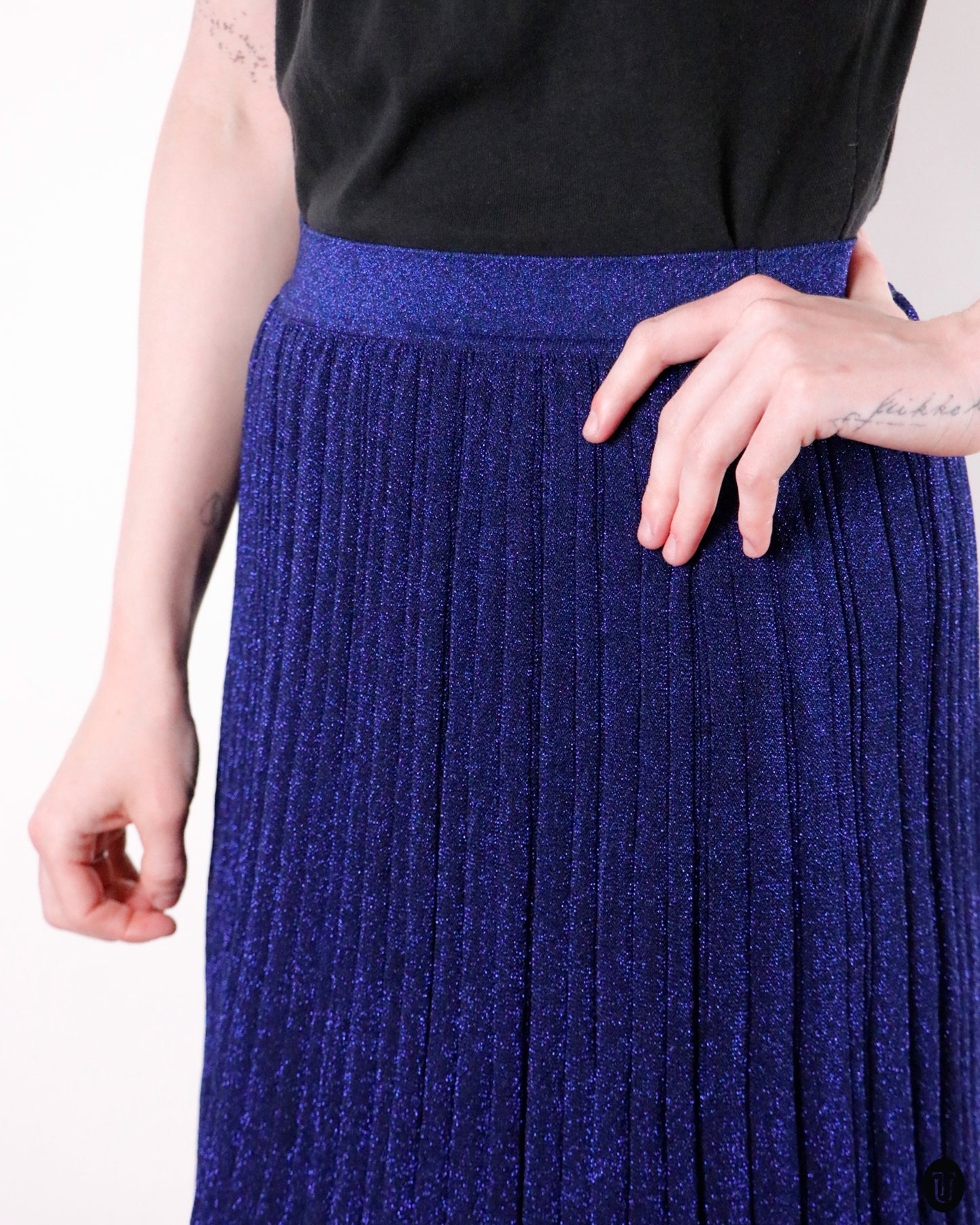 00's Missoni Blue Metallic Pleated Midi-Skirt M