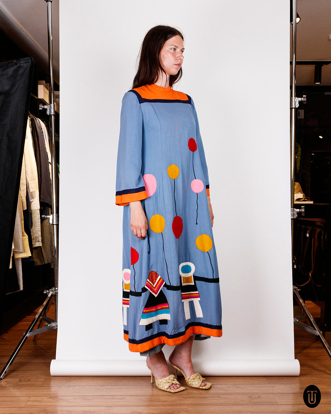 1970s Malcolm Starr Felt Appliqué Maxi Dress S