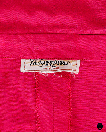 1980s Yves Saint Laurent Variation Button Down Magenta Cotton Dress S