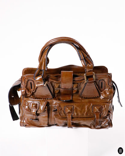 00's Chloé Brown Patent Leather Elviré Bag