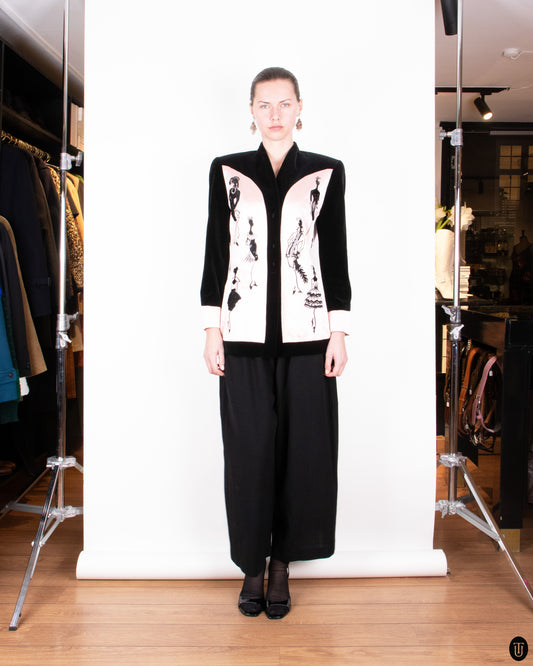 80's Escada by Margareta Ley Pink Black Embellished Blazer S