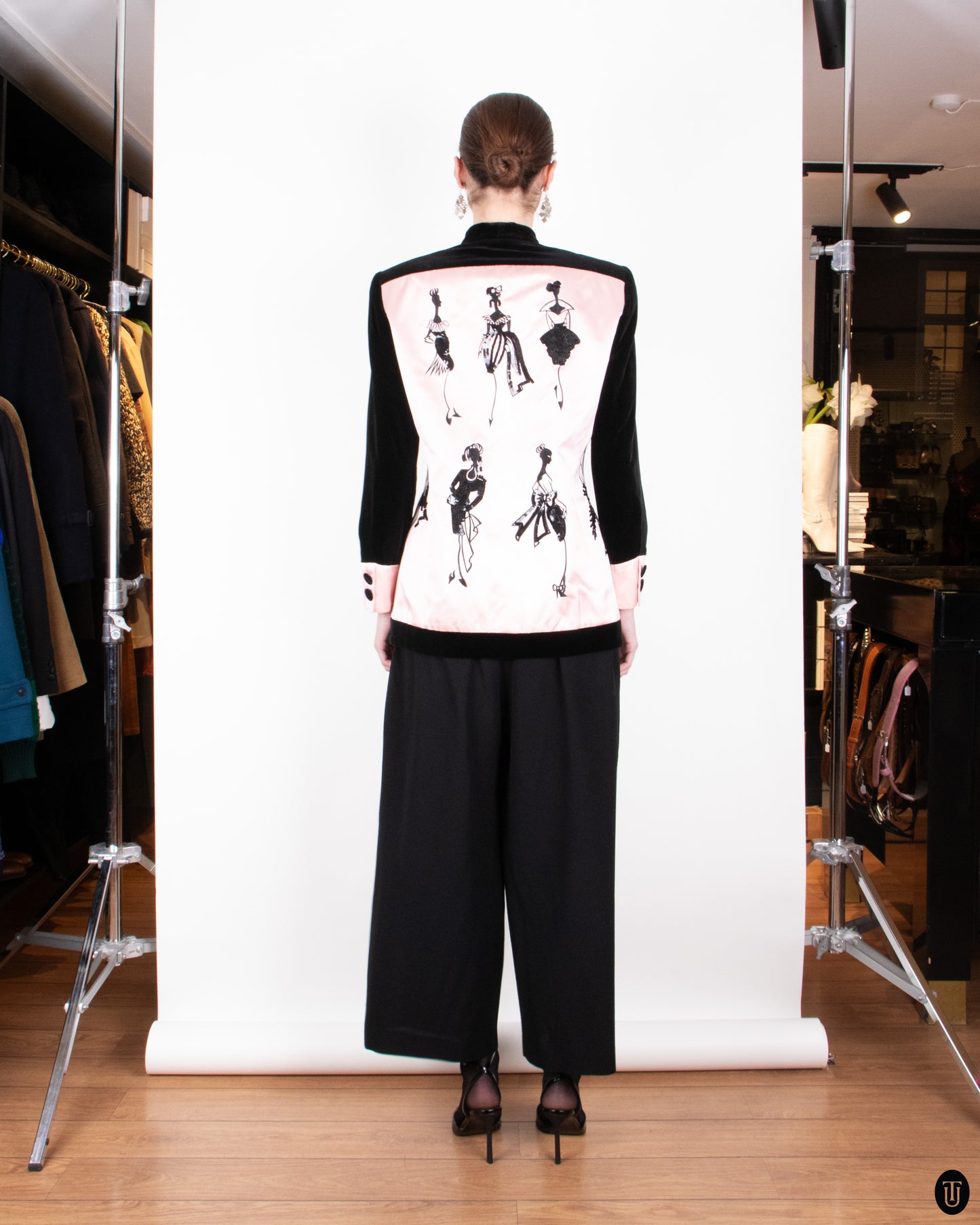 80's Escada by Margareta Ley Pink Black Embellished Blazer S