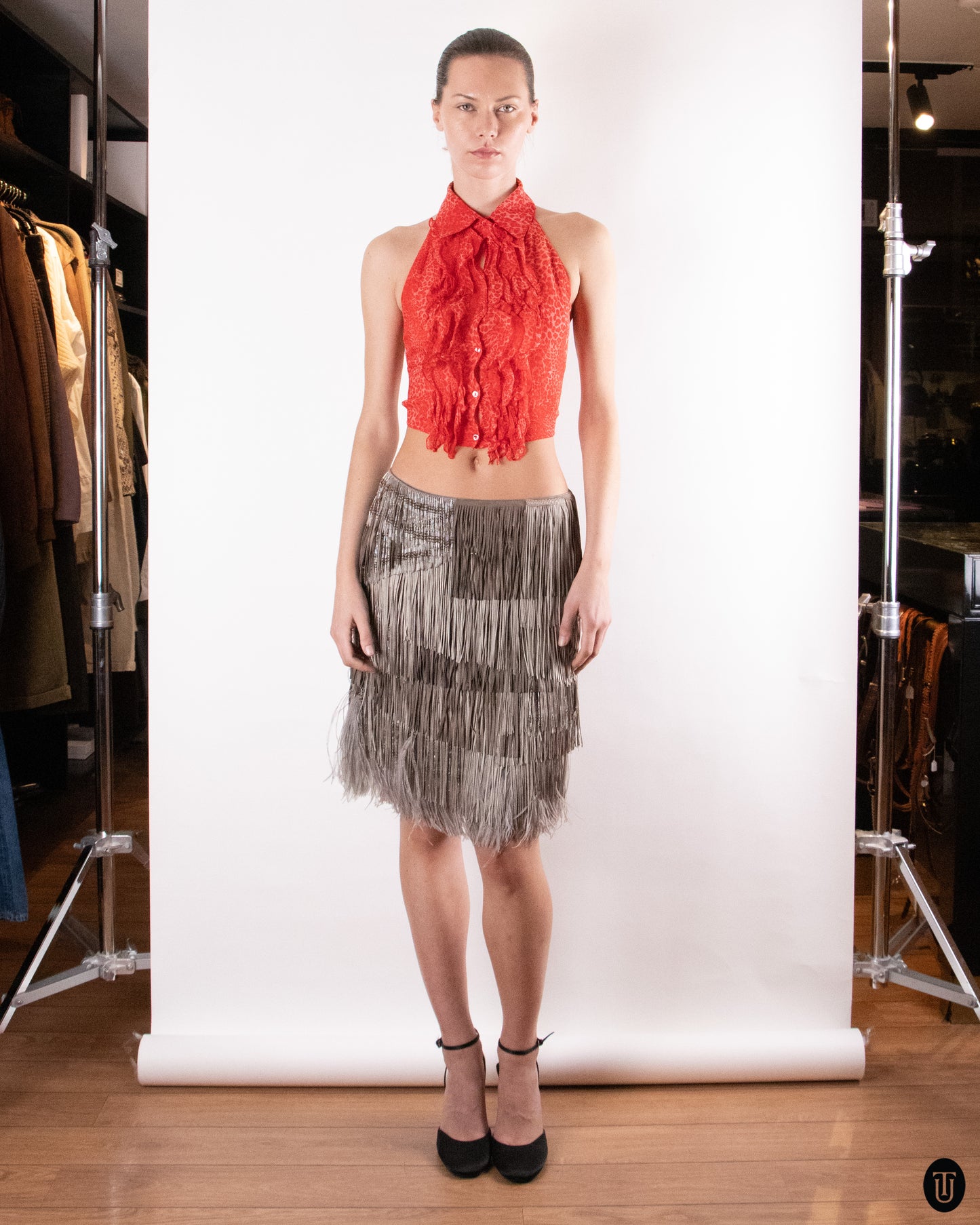 00's Blumarine Backless Red Ruffled Silk Top S